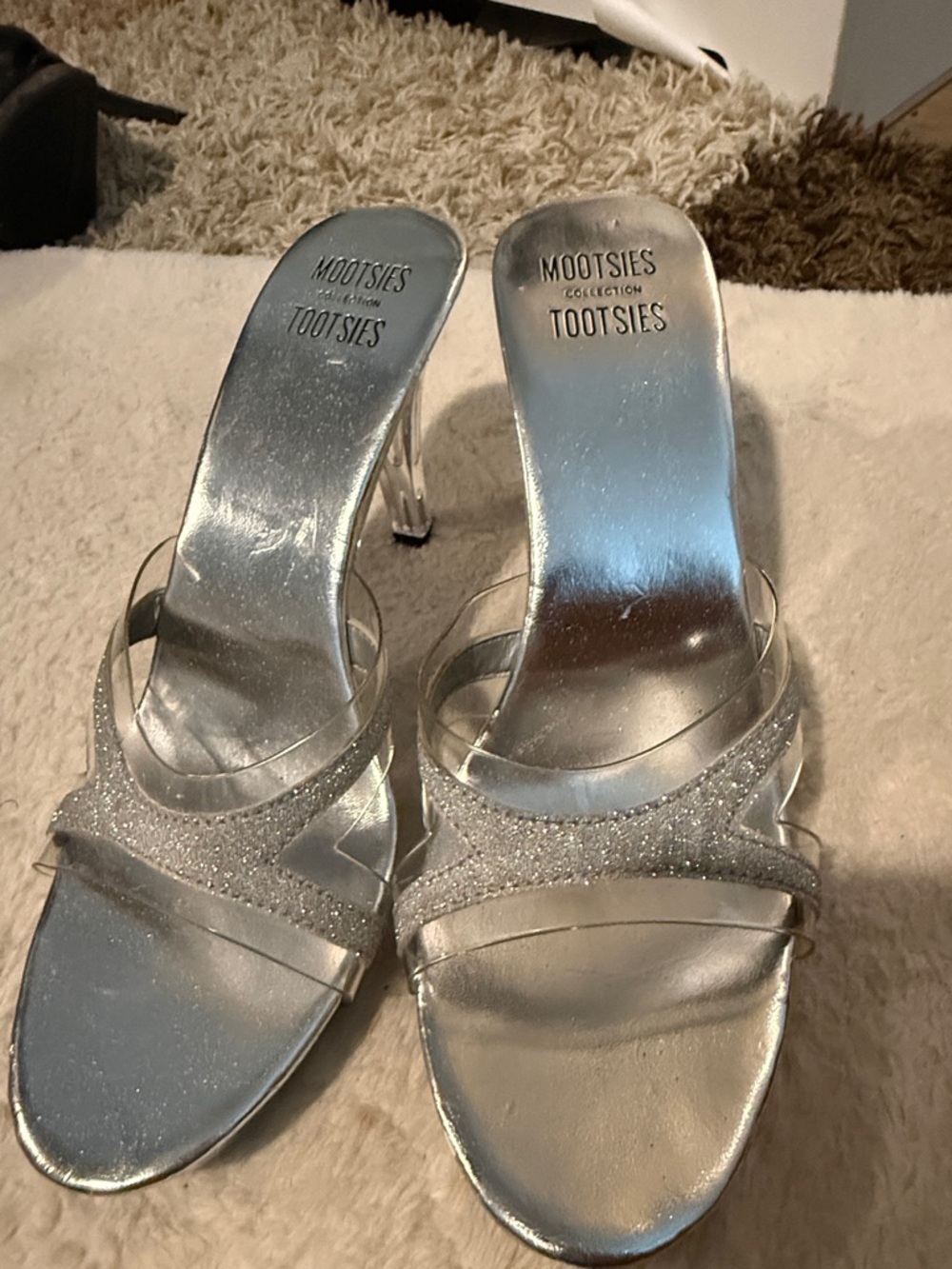 Silver Glitter Strappy Heeled Sandals